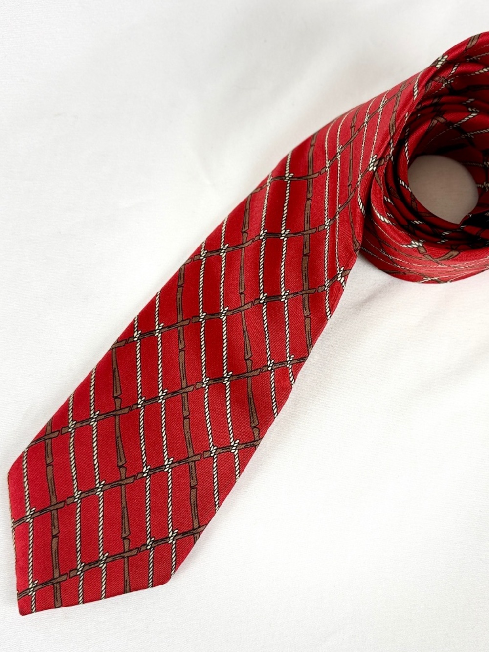 Leo Cerruti CXIII Necktie Red Silk Tie Bamboo Rope Made In Italy Excellent Gift